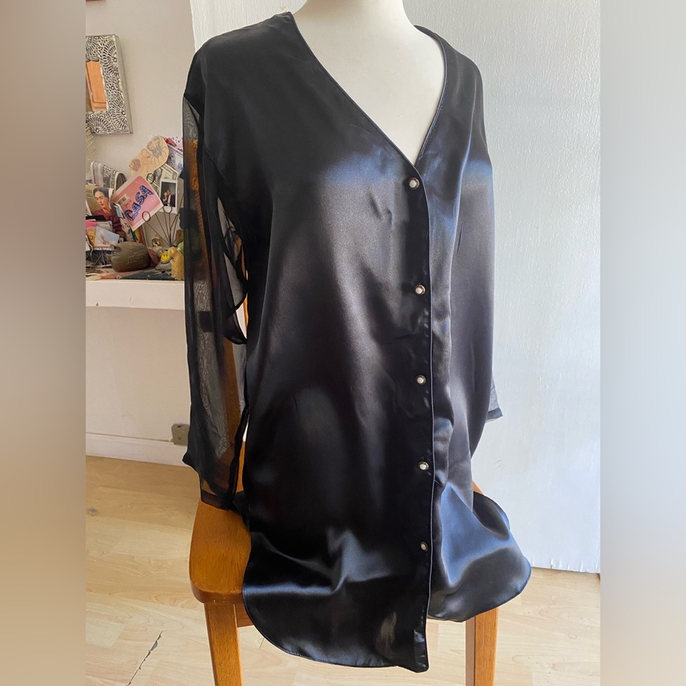 Victoria's Secret Black Satin V-Neck Chemise